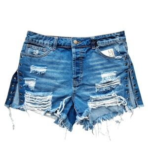 LITZ Womens Denim Distressed Cutoff Shorts Grommet Side Detail Size Large